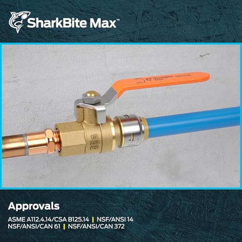 SharkBite Max 1 x 1 Inch Ball Valve with FNPT Connector, Push to Connect, PEX Pipe, Copper, CPVC, PE-RT, HDPE, UR22187 - size: 1 in. x 1 in., style: SharkBite Max