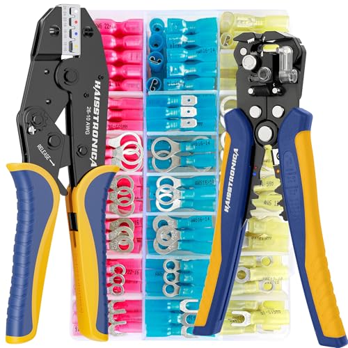 haisstronica 280PCS Ratchet Crimper Kit, Heat Shrink Terminals, Stripper