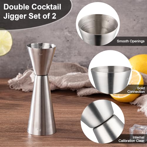 Briout Double Cocktail Jigger for Bartending, 2 OZ & 1 OZ, Flat Edge Silver - color: Frosted Silver, size: Flat Edge-1oz/2oz-1PC
