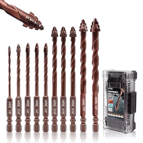 Masonry Drill Bit Set 10 Pcs(1/8"-1/2"), Masonry Drill Bits for Concrete - size: 10 Pcs (1/8"-1/2") Brown
