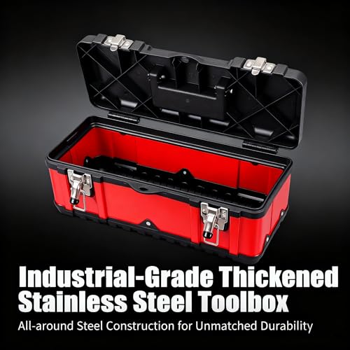 Jack Boss Steel Tool Box 15.5 Inch Small Portable Tool Organizer Box with Built-in Short Non-slip Handle Car Box with Removable tray (Pack of 2) - size: 15.5Inch (Pack of 2)