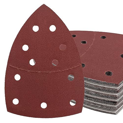 50 PCS Mouse Detail Sander Sandpaper, 240 Grit Palm Sander Sandpaper 11 Holes Hook and Loop Sander Pads Triangular Sanding Sheets Abrasive Sanding Paper for Mouse Sander - size: 240 Grit