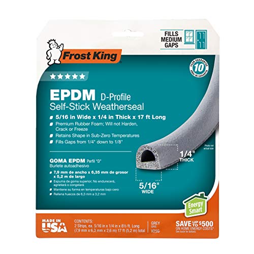 Frost King P D-Section Rubber Self-Stick Weatherseal Tape, 5/16" W, 1/4" T, 17 ft L, Grey - size: 5/16" W, 1/4" T, 17 ft L, style: D-Section, 5/16" W, 1/4" T, 17 ft L, Grey