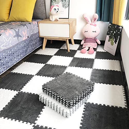 12pcs Tiled Puzzle Play Mats, White - color: White