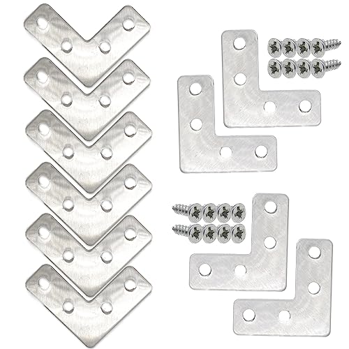 20-Pack Stainless Steel L-Shape Corner Brace 1.6x1.6Inch for Wood - size: Silver 40x40 mm