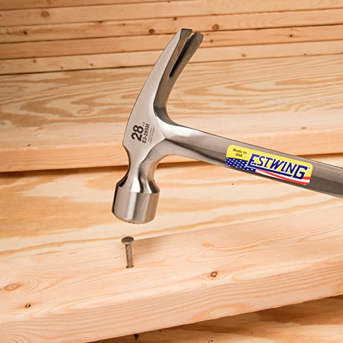 ESTWING Framing Hammer - 28 oz USA Made Long Handle Straight Rip Claw Hammer with Milled Face & Shock Reduction Grip - E3-28SM - size: 28 oz, style: Milled Face