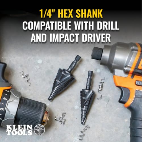 Klein Tools QRST15 Step Drill Bit, Quick Release Spiral Double-Fluted, 7/8 to 1-3/8-Inch, Hex Shank, Cut Steel, Wood, Plastic, Aluminum - size: 7/8 to 1-3/8-Inch, style: Quick Release