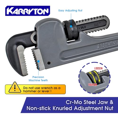 14 Inch Aluminum Pipe Wrench, 2-3/4"/70mm Adjustable Cr-Mo Jaw Opening Heavy Duty Aluminum Straight Handle Plumbing Wrenches, Perfect Plumbers Tool Exceed GGG Standard - size: 14-IN, style: Straight