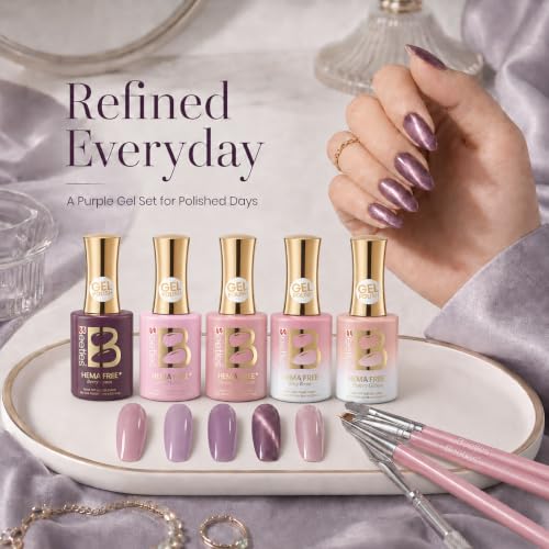 Beetles Purple Gel Nail Polish Set, 5 Colors Cat Eye Gel Gift Set - color: Refined Everyday