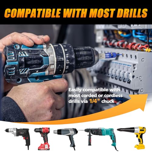 Wire Stripper for Drill, Professional Cable Stripping Tool for AWG 6-8-10-12-14 Gauge, Includes 5 Pcs Wire Strippers, 2 Pcs Wire Twisters, 5 pcs Wire Nuts