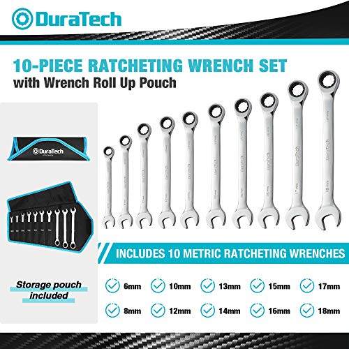 DURATECH 10-Piece Ratcheting Wrench Set, Metric, 6mm-18mm - size: 6.0-18.0mm