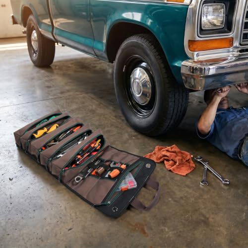 WELKINLAND 15-Pocket Tool Roll - Heavy-Duty, Green-RipStop, 15L Capacity