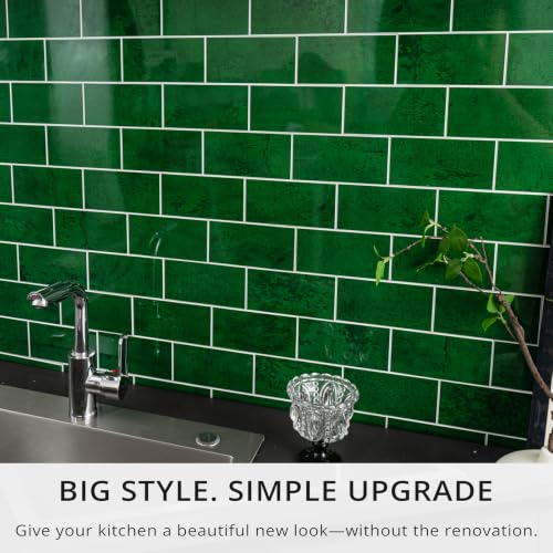 StyloVue 100 Pieces Peel and Stick Backsplash for Kitchen, 3" x 6" PVC Subway Tile, 2026 Upgraded Emerald Green Stone, Stick on Wall Tile for Kitchen, Bathroom, Fireplace, RV - color: Emerald Green Stone