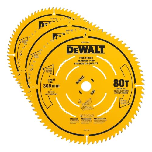 DEWALT 12 Inch 80T Carbide Circular Saw Blade, Fine Finish Saw Blade (DWA11280) | (Pack of 3) - size: One Size (Pack of 3)