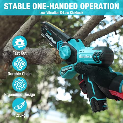 DURATECH 12V Mini Chainsaw, 6 Inch Cordless Electric Wood Cutting Saw