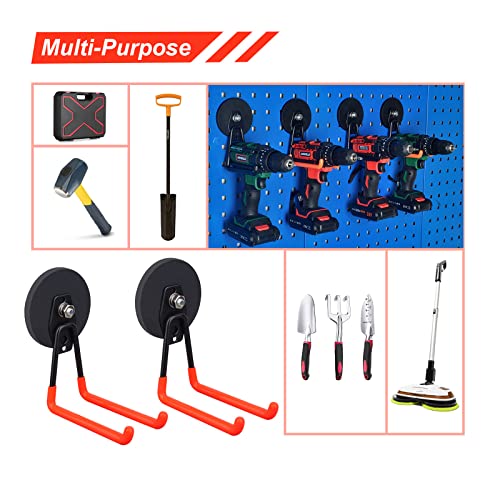 Strong Utility Magnetic Hooks,Anti-Slip Coated Large Magnetic Hooks Heavy Duty No Drilling Garage Organizer Magnet Hooks for Hanging Garden Hoses - style: 3.46INCH LARGE RED 2PACK