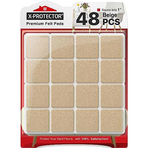 X-PROTECTOR Felt Furniture Pads - 48 PCS 1" - Felt Pads Floor Protectors - size: 1" 48 Beige, Square