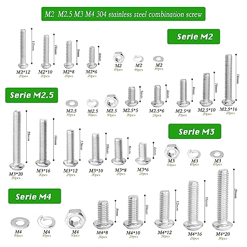 1000pcs ISO7380 M2/M2.5/M3/M4 Button Head Socket Cap Screws, Bolts Nuts Washers Assortment Kit, 304 Stainless Steel Metric Screw Set, Small Bolts and Nuts Kit, - size: sllver 1000pcs hex button haed cup screw