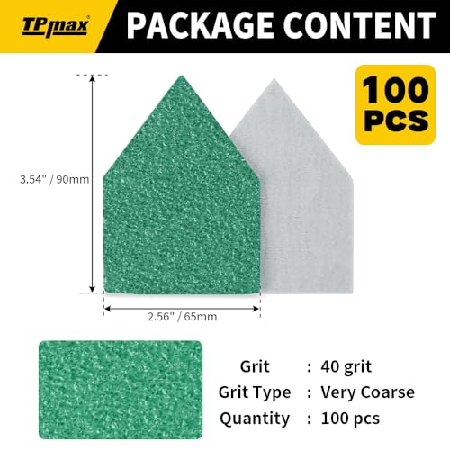 TPmax 100 Pack 90x65mm Detail Sander Sandpaper 40 Grit Compatible with Milwaukee M12 Heavy Duty Hook & Loop Anti Clogging Polyester Film Sheets - size: 40 Grit