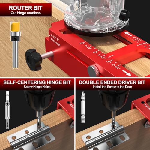 Aluminum Door Hinge Jig, Adjustable Mortise Router Template for 2.5‑5"