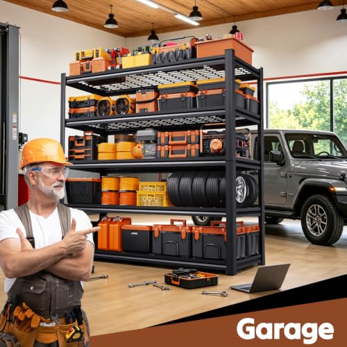 78 ''H Storage Shelves, 46‘’W Garage Shelving, Adjustable Garage Shelves, Heavy Duty Shelving,5 Tier Garage Storage Shelves,Easy-to-Install Metal Shelf Storage Rack Shelving Unit for Kitchen - size: 78''H*45.6''W*19.7''D