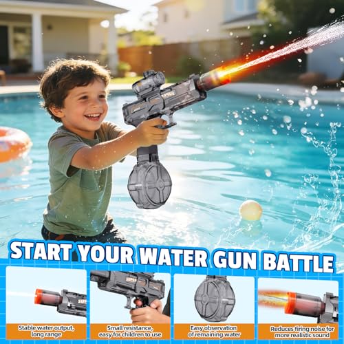 6pcs Electric Water Gun for Kids Adults, Auto Squirt Gun with Flashing Muzzle, 26FT Range, Leak-Proof Rechargeable Water Blaster for Summer Pool Beach Water Fights (3 Black+3Blue) - style: 6-Pack