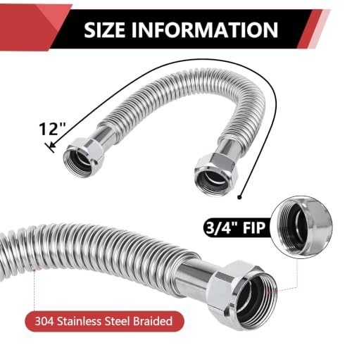 2piece EFIELD Flexible SS Corrugated Hose Connector,3/4" FIP x12"Length - size: 12"L(3/4" FIP)
