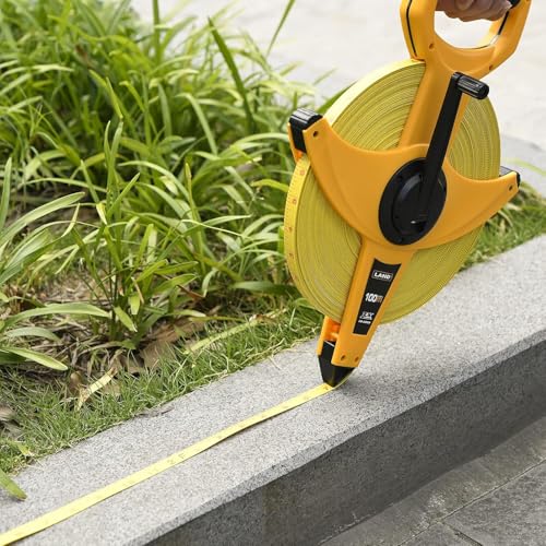 LAND 300FT/91M Heavy Duty Fiberglass Tape Measure - 1/2-Inch Wide, Dual Inch/Metric Scale, Durable Open Reel Measuring Tape for Surveying, Engineering, Runway Construction - size: 91 m