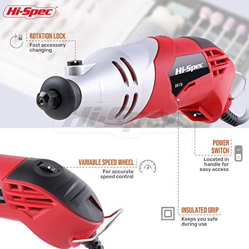 Hi-Spec Rotary Tool Kit 170W 1.4A with Dremel Compatible Bit Accessories - color: Silver