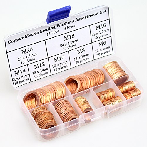 DYWISHKEY 150Pcs 8 Sizes Copper Metric Sealing Washers Assortment Set
