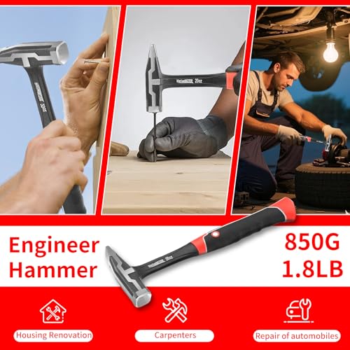 20 oz One-piece Forged Engineer Hammer, Sheet Metal Hammer 850g, Non-slip Rubber Grip For Construction, Gardening, Home Improvement - style: 20 oz Engineer Hammer