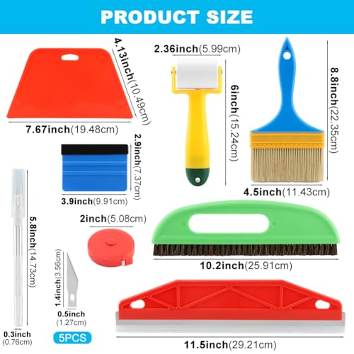 Wallpaper Smoothing Tools, Wallpape-r Tool Kit with Felt Squeegee Seam Roller Wallpape-r Brush Measure Tape for Wallpapers,Contact Paper,Window Tint,Vinyl Backsplash Tile(COLOR:1)