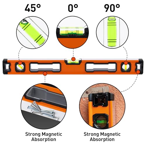5-Piece Spirit Level Set, 10", 16", 24", 32", 48" Level Set with Magnetic Torpedo Level