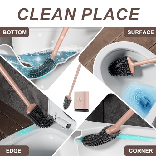 Sellemer Silicone Toilet Brush, Ventilation Slots Holder 1 Pack, Rose Gold - color: Rose Gold-1pcs