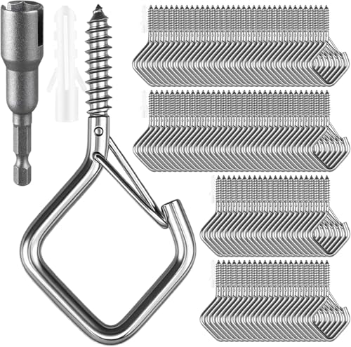 100 Pcs 304 Stainless Steel Eye Screw Hooks for Hanging Heavy Duty.Windproof Ceiling Hooks for Hanging Plants,Cup,Wind Chime,Bird Feeders,Christmas String Lights at Indoor&Outdoor 2.2 Inch - size: 100 PCS
