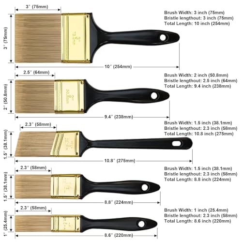 20 Pcs Paint Brushes, 5 Sizes, 1" 1.5" 2" 3" Flat & 1.5" Angled
