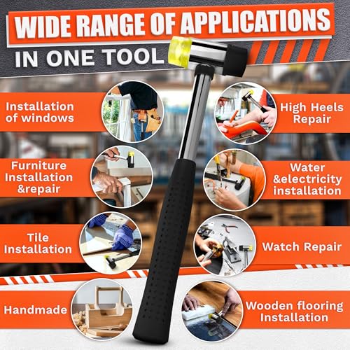 1" 25mm Non Marring Rubber Mallet Hammer, Small Double Faced Craft Head