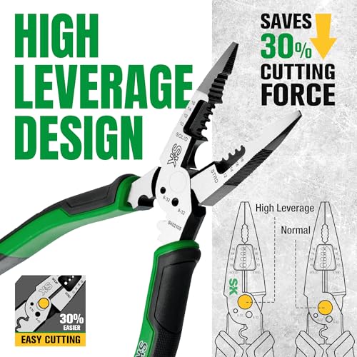 SK 8-Inch Multi-Use Long Nose Pliers, Needle Nose Pliers, 7-IN-1 - style: Multi-Use Long Nose Pliers