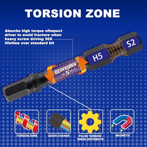 GEINXURN 22 Pieces Multi Hex Head Impact Tough Magnetic Allen Wrench Drill Bits Set, (Metric&SAE) 1 in./2 in. Mixed Hex Head S2 Steel Power Bits Set with Bit Extension Holder - size: SM-22
