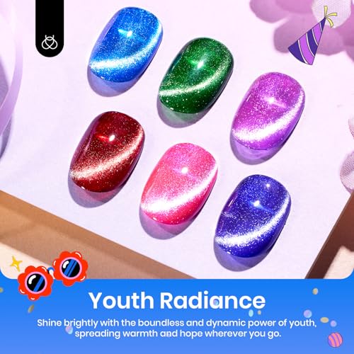 Beetles Cat Eye Gel Nail Polish Set, 6 Colors Cat Eye Glitter Gel Polish - color: A - Cat Eye | Youth Radiance