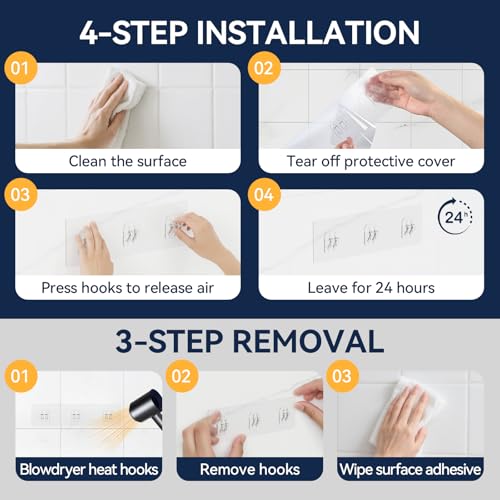 YASONIC 9-Pack Shower Caddy Adhesive Replacement - Transparent Shower Adhesive Strips, No Drilling Hooks for Bath Storage Shelves, Kitchen Racks, Basket & Soap Holder