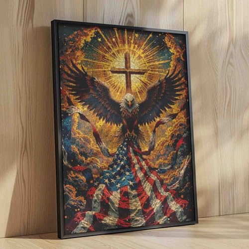 Bald Eagle Patriotic Jigsaw Puzzles American Flag Puzzle for Adults 1000 Pieces Christian Cross Jigsaw Puzzle Art 20 x 27 Inches 4th of July Family Puzzle Independence Day Art - color: American Flag-18
