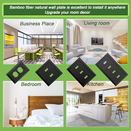 Classic Architecture Wall Plates,Light Switch covers, Electrical Outlet Covers, Duplex receptacle wall plates,Mid Size Bamboo Fiber Material Switch plates Matte Black (2 Gang Toggle/Duplex 2PK) - style: 2 Gang Toggle/Duplex 2PK