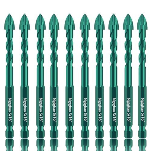 10pc 5/16”Ceramic Tile Drill Bit,8MM Masonry Drill Bits Concrete Drill Bit Set for Tile,Brick, Plastic and Wood,Tungsten Carbide Tip Best for Wall Mirror. - size: 5/16 in