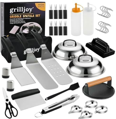 Grilljoy 38pcs Professional Griddle Accessories Kit for Blackstone, with Smash Burger Press, Extra Thick Griddle Spatula, Turner, Flipper - Flat Top Grill Accessories for Outdoor Grill