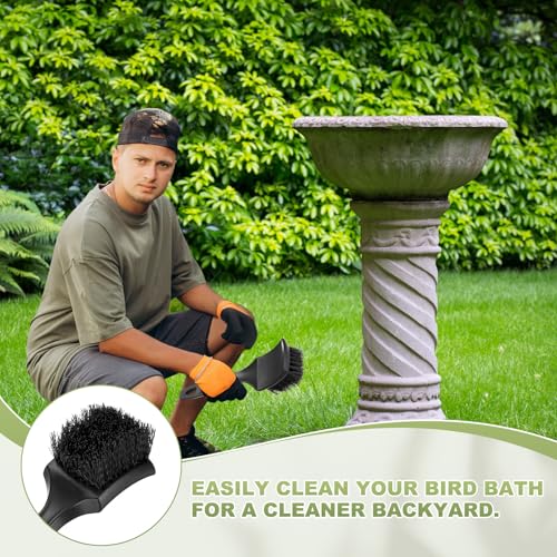 M METERXITY 2-Pack Bird Bath Cleaning Brush, 8.3 Inch Plastic Bird Bath Cleaner with Ergonomic Handle for Feeder/Fountain/Outdoor Cleaning, Utility Hard Stiff Bristle Scrub [Black] - color: Black