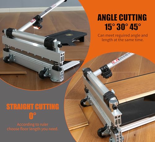 CUTTEREX 13” Laminate/Vinyl Floor Cutter–JUST ONE STEP Easy Angle & Length Cutting, Flooring Tools - Cuts Vinyl Floor, Engineered Wood, LVP, LVT, VCT, SPC, WPC, HSS Blade Mounted, Wheels