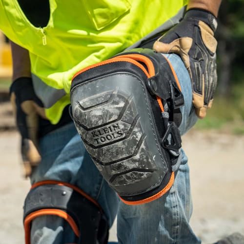Klein Tools 60491 Hinged Knee Pads, Heavy Duty Gel Foam Protective Knee Pads with Quick-Fasten Buckle and Thigh Strap, Black - size: Standard