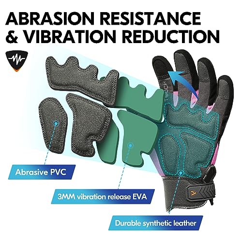 Vgo... Heavy Duty Synthetic Leather Work Gloves Women,Impact Protection Mechanic Gloves,Touchscreen(SL8849IP-FM) - color: Pink, size: Small(1 Pair)