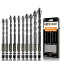 DECKRKAT Upgraded Black 4-Flute Serrated Masonry Drill Bit Set - 10-Piece Set (3/16" to 1/2") for Concrete, Tile, Glass, Brick, Ceramic, Plastic - size: 10 Piece (3/16"-1/2"), style: 4-Flute Serrated Drill Bit